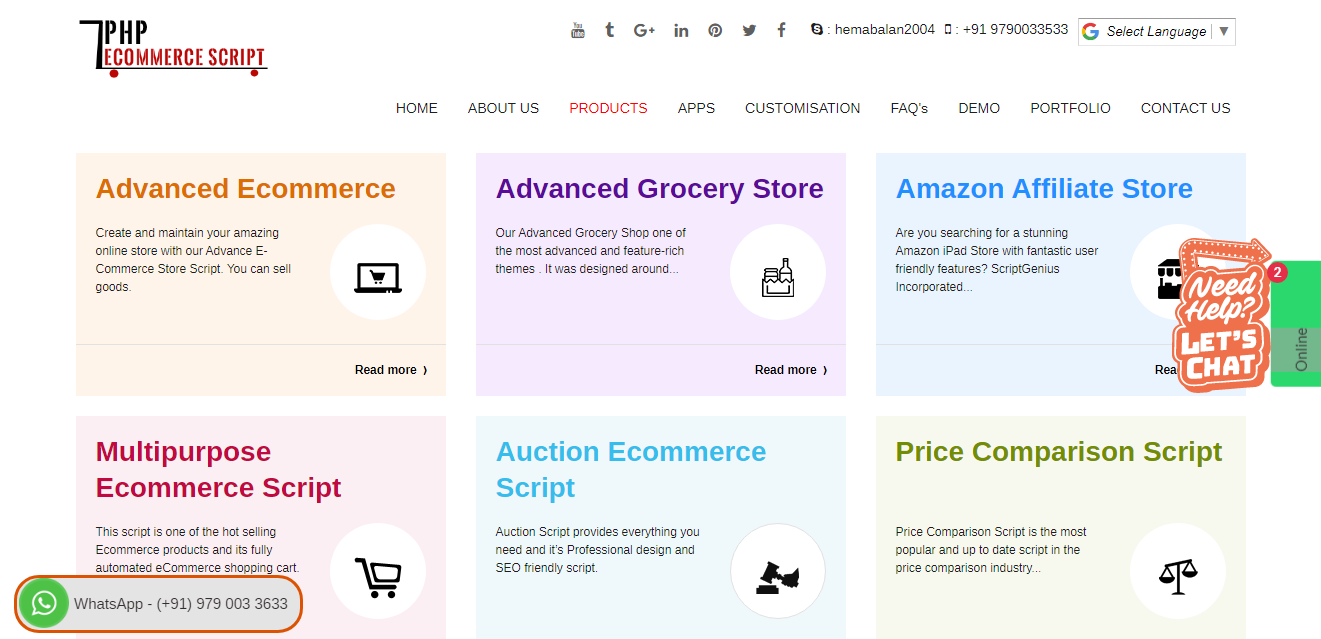 http://www.phpecommercescript.com/products.html website snapshot