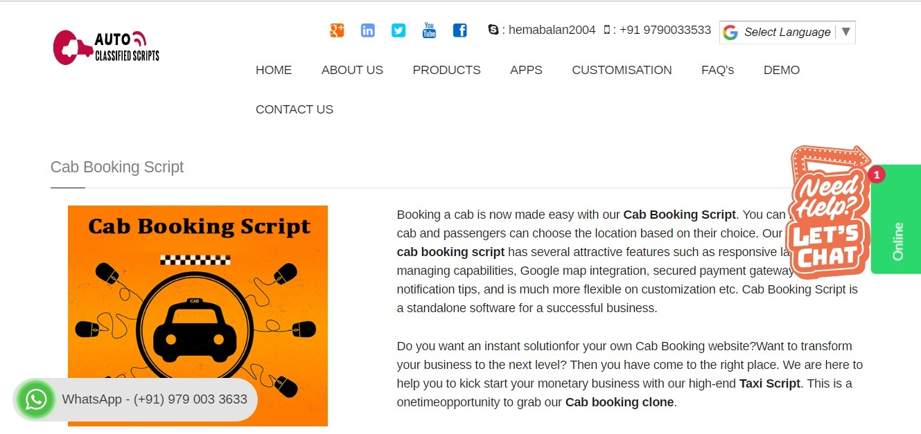 http://www.phpautoclassifiedscript.com/cab-booking-script.html website snapshot